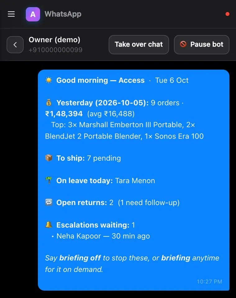 A morning briefing for the owner